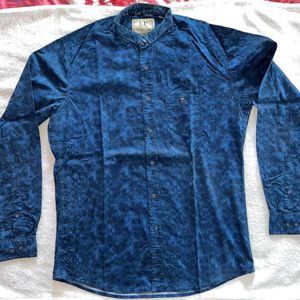 Louis Philippe Blue Chinese Collar LP Shirt