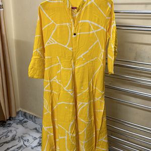 Yellow Designed Long Flared High Low Gown