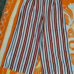 PlusS Women White & Rust Striped Flared Culottes