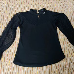 Black Top With Net Long Sleeves.