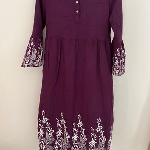 Purple Kurti With Floral Painting