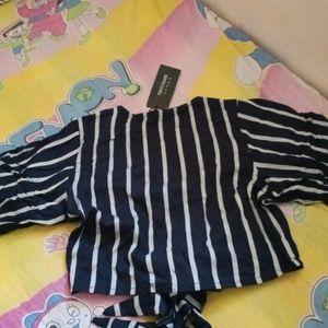 Navy Blue Striped Crop Top