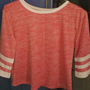 Peach Colour Crop Top With White Line Around Neck