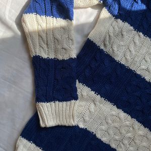 White & Blue Cable Knitted Sweater