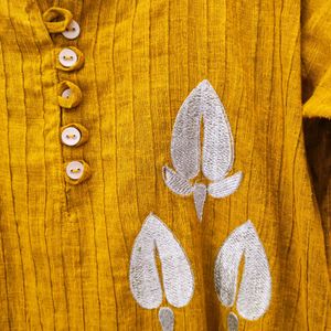 Straight Fit Blended Cotton Mustard Yellow Kurta