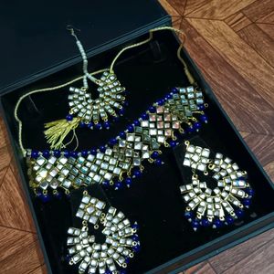 Beautiful Royal Blue Mirror Base Necklace Set