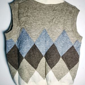 Argyle Pattern Button Front Vest Cardigan