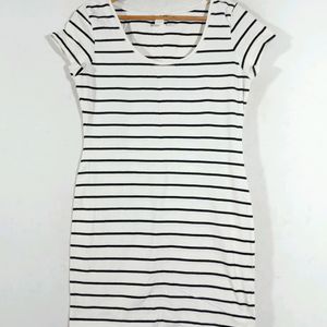 White & Black Stripped Bodycon Dress (Women's)