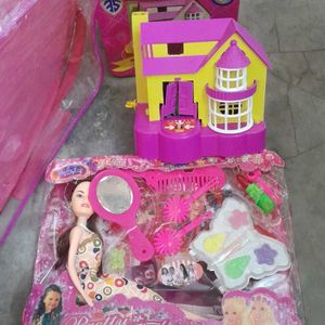 Aeroplane Toy Barbie Doll And Puppy House