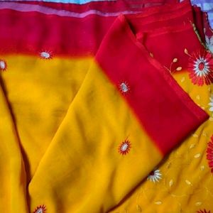 Red And Yellow Mix Saree