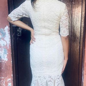 Wine Cream Fishtail Lace Party Dress