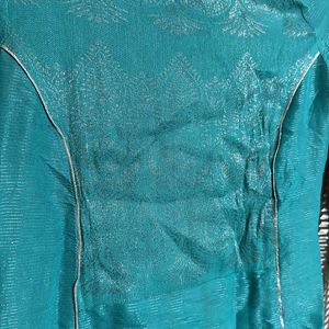 Sea Green Kurta With Silver Self fabric embroidery