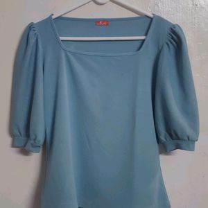 Blue Puff Sleeve Top