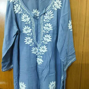 Beautiful Thread Work Tunic In Grey Color