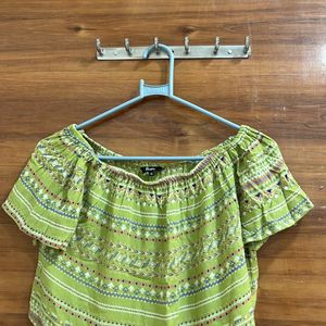 Cute Green People Branded Top - Crop Off Shoulder