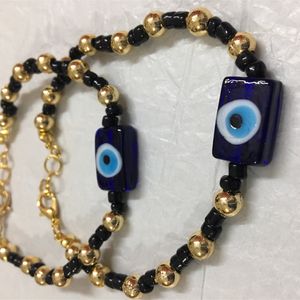 EVIL EYE GLASS BEAD ANKLETS PAIR