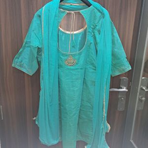 Turquoise teal color suit with Kundan