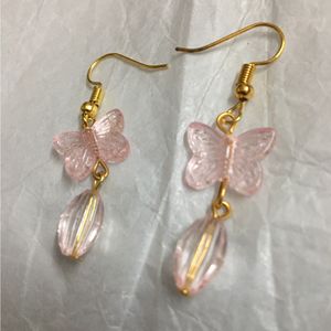 Blush Pink Butterfly Bead Drop Earrings