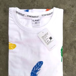 Men's White Leaf Printed Cotton T-shirt