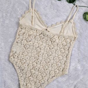 H&M Beige Crochet Lace Bodysuit