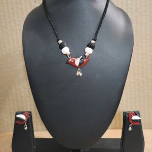 Brand New Clay Bird Necklace With Matching Earring