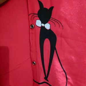 Red Colour Shirt With Cat