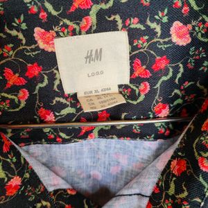 H&M Floral Rose Half Printed Black Shirt