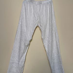 Ethnic Trousers White With Embroidery Work