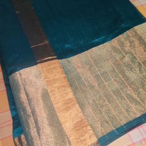 Festive Silk Sari Cyan Colour