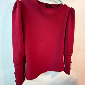 Women Maroon Full Sleeves Top