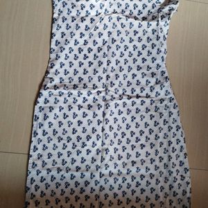 White And Navy Blue Flowers Kurti Pure Cotton