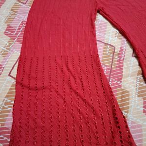 Red Plazo With Chikankari