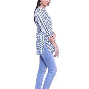 Short Kurti with White Base And Blue Stripe