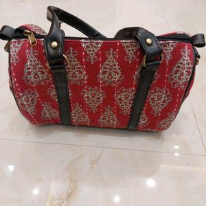 Red Printed Handbag with Sling and small pouch