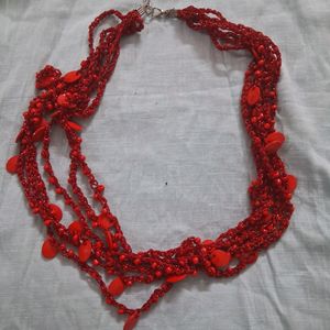 Red Necklace With Multiple Layers