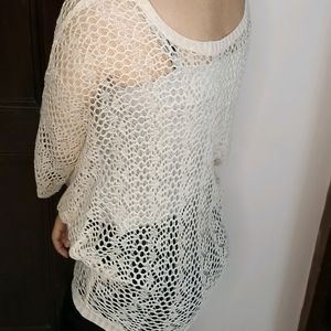 Leshop Women Beige Loose Fisher Style Crochet Top