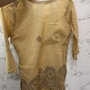 Short kantha Work beige kurta