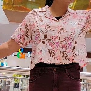 Flower Print Crop Shirt Top