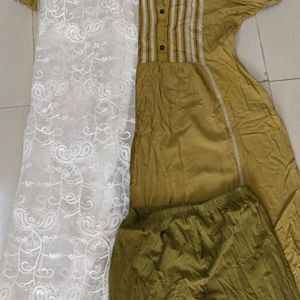 Pure Cotton Kurta With Net Dupatta