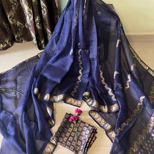 Blue Organza Silk  Saree Vth Blouse