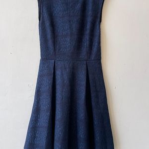 Elegant Navy Blue Textured A-Line Dress