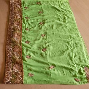 Parrot Green Sari With Blouse