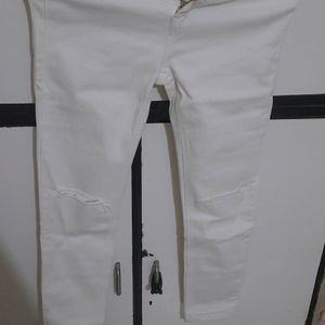 White Funky Jeans With Knee Cut