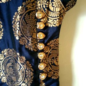 Royal Blue Banarasi Silk Dress