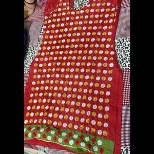 3 Pure Cotton Full Embroidery Work Kurti