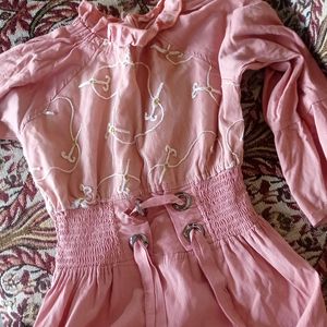 Girls Pink Top With Elastic On The Waist