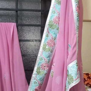 Pink Saree With Stiched Blowse