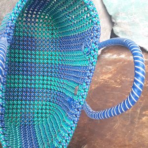 Hand Made Blue With Peacock Green Wire Bag