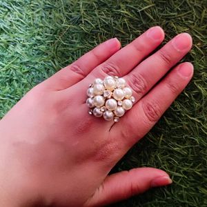 Pearl White & Stone Ring