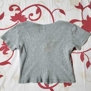 Cropped Ribbed Top Grey